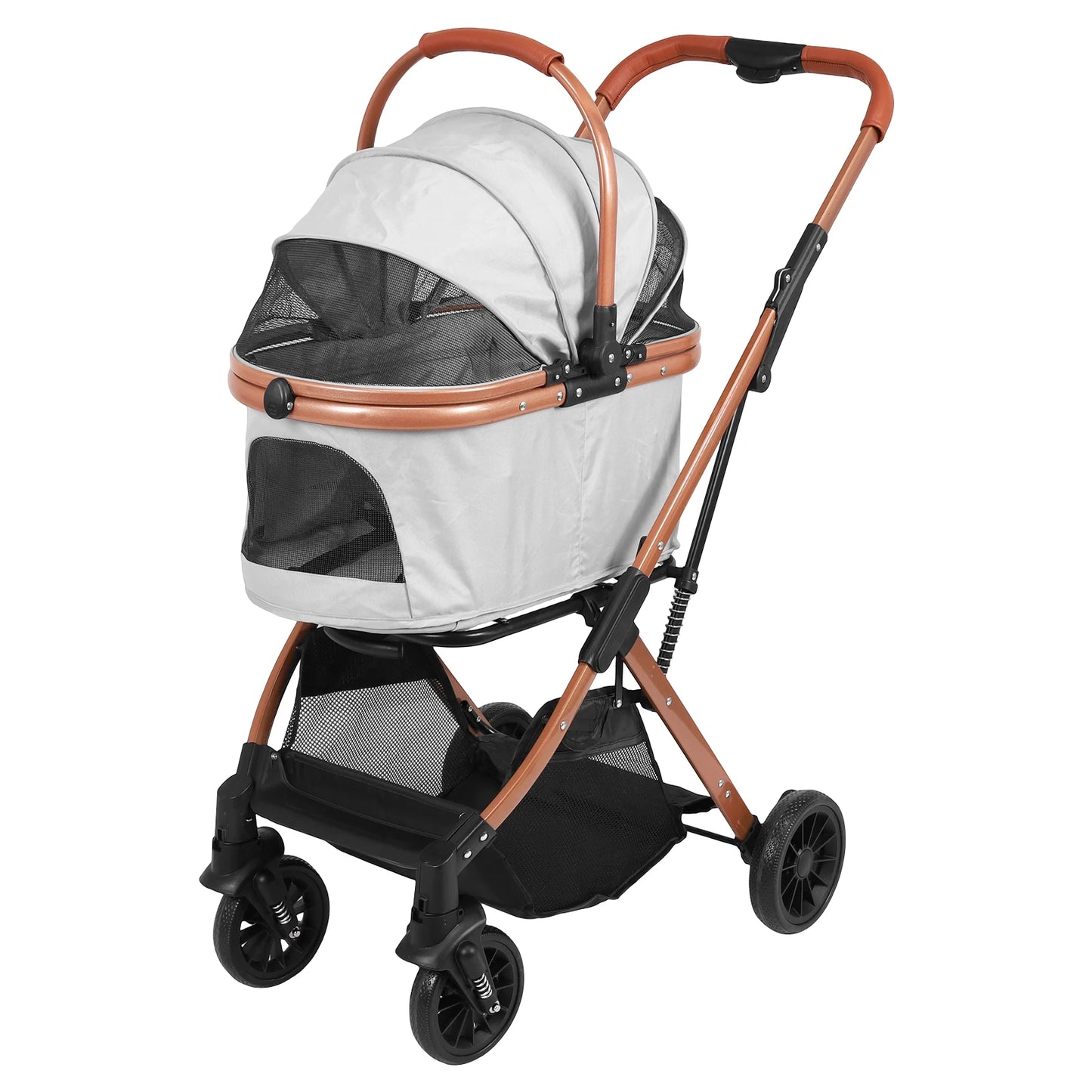 Folding Stroller All Terrain 4 Wheels Puppy Cage Jogger Stroller with Detachable Carrier with Sun Shades for Large & Medium Dogs