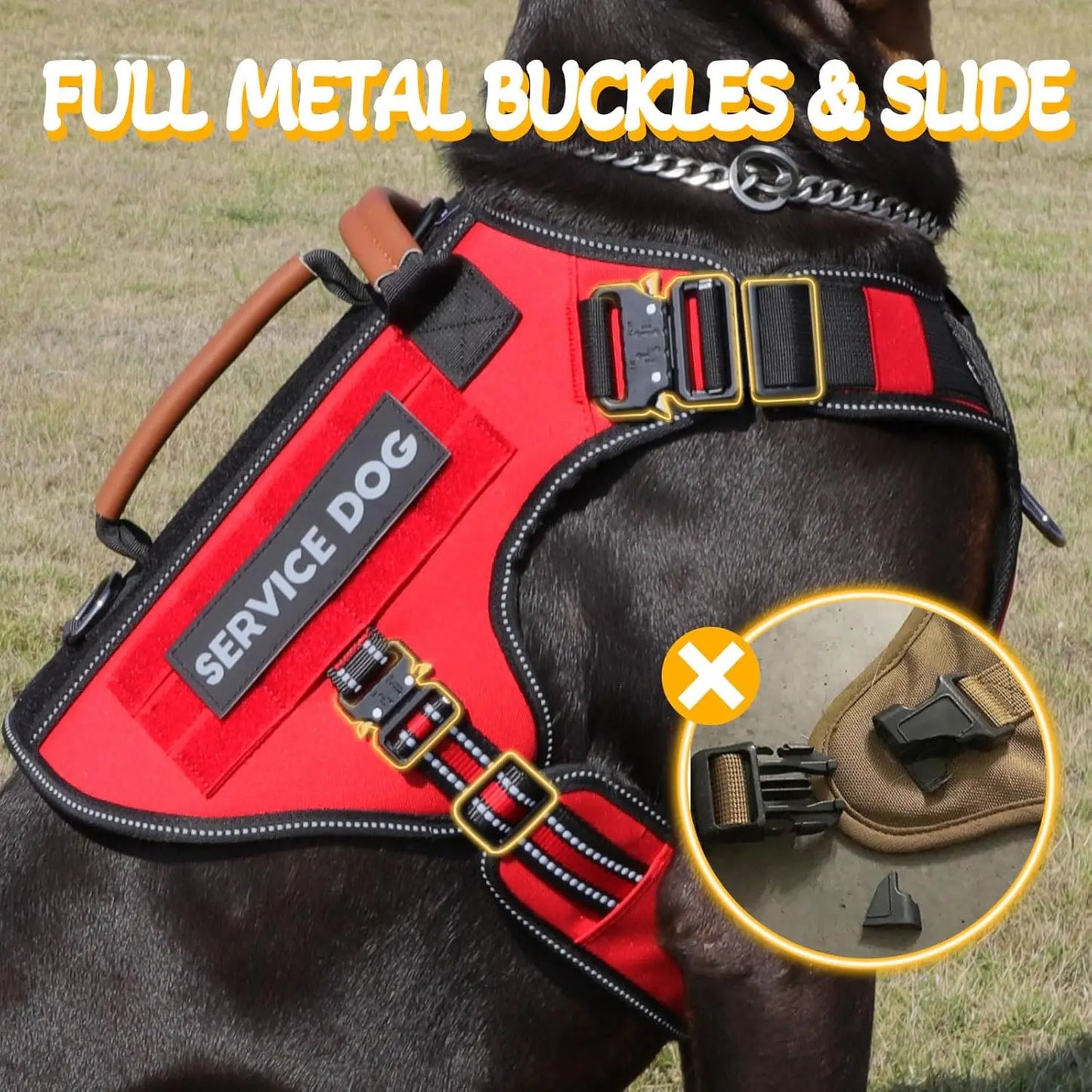Tactical Dog Harness with Metal Buckles, Reflective No-Pull Vest for Large Medium Dogs, Red L