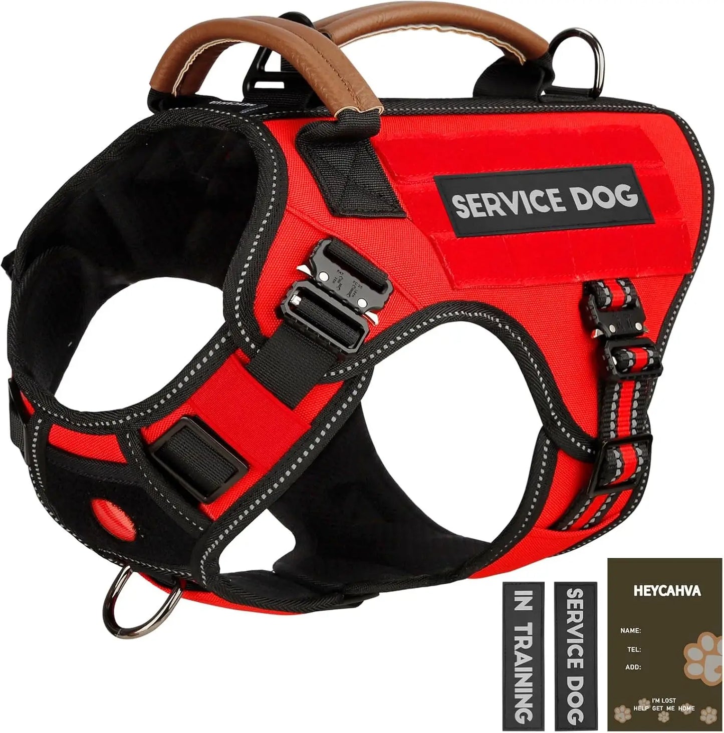 Tactical Dog Harness with Metal Buckles, Reflective No-Pull Vest for Large Medium Dogs, Red L