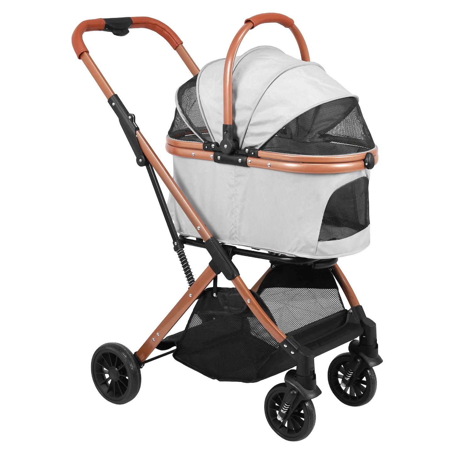 Folding Stroller All Terrain 4 Wheels Puppy Cage Jogger Stroller with Detachable Carrier with Sun Shades for Large & Medium Dogs