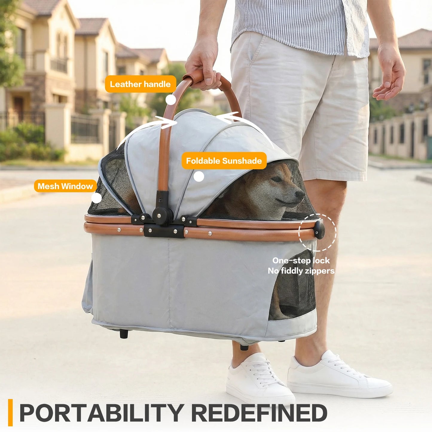 Folding Stroller All Terrain 4 Wheels Puppy Cage Jogger Stroller with Detachable Carrier with Sun Shades for Large & Medium Dogs