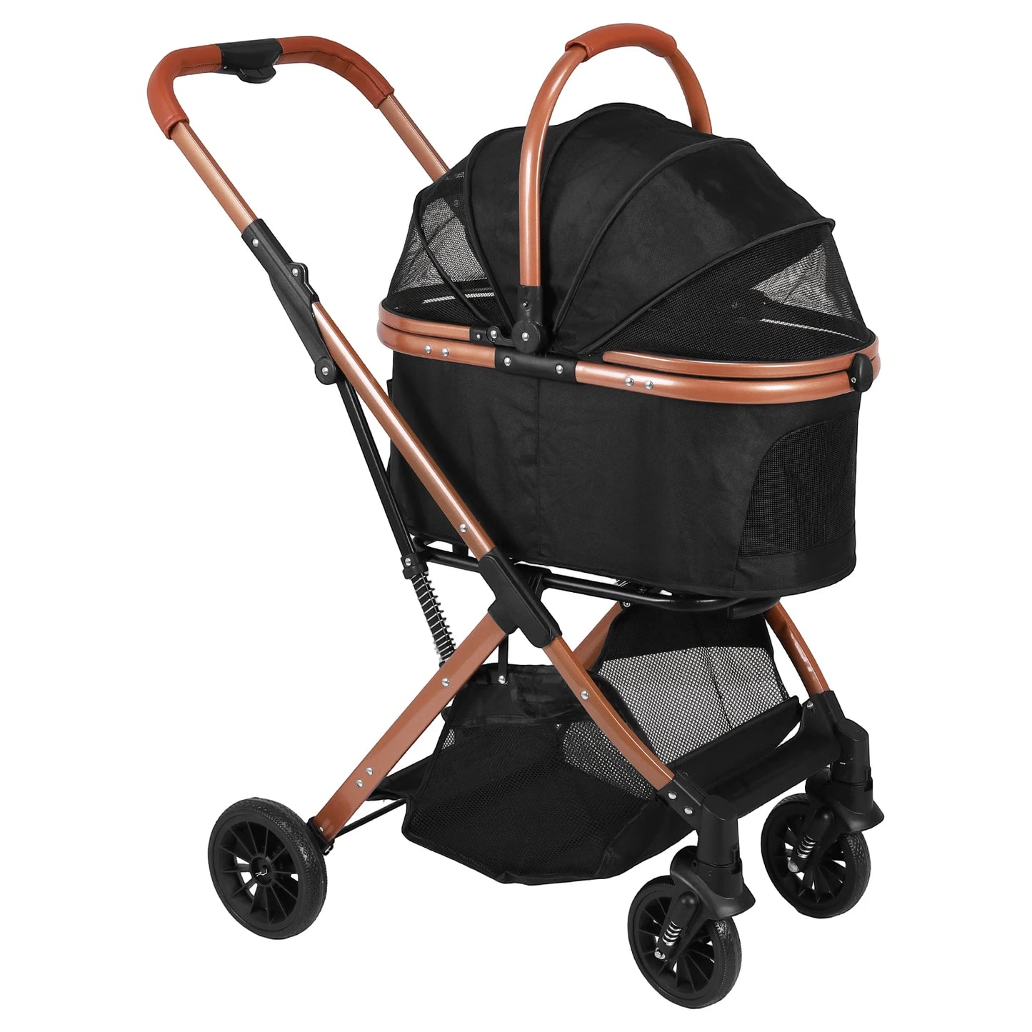Folding Stroller All Terrain 4 Wheels Puppy Cage Jogger Stroller with Detachable Carrier with Sun Shades for Large & Medium Dogs